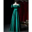 Vintage / Retro Dark Green Satin Prom Dresses 2021 A-Line / Princess Scoop Neck Short Sleeve Backless Bow Floor-Length / Long Prom Formal Dresses