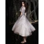 Fashion Glitter Grey Homecoming Graduation Dresses 2021 A-Line / Princess Square Neckline Beading Crystal Short Sleeve Backless Tea-length Formal Dresses