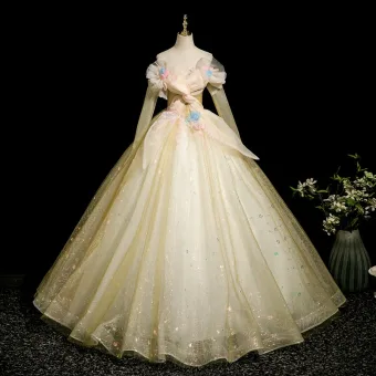 Elegante Gelb Applikationen Ballkleider 2025 Ballkleid Off Shoulder Lange Ärmel Rückenfreies Lange Festliche Kleider