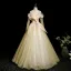 Elegant Yellow Appliques Prom Dresses 2025 Ball Gown Off-The-Shoulder Long Sleeve Backless Floor-Length / Long Formal Dresses