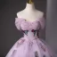 Elegant Lilac Beading Sequins Lace Flower Prom Dresses 2025 Ball Gown Off-The-Shoulder Short Sleeve Backless Floor-Length / Long Prom Formal Dresses