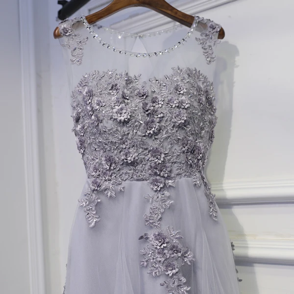 Modest / Simple Wedding Party Dresses 2017 Lace Flower Sequins Scoop Neck Ankle Length Sleeveless A-Line / Princess Bridesmaid Dresses