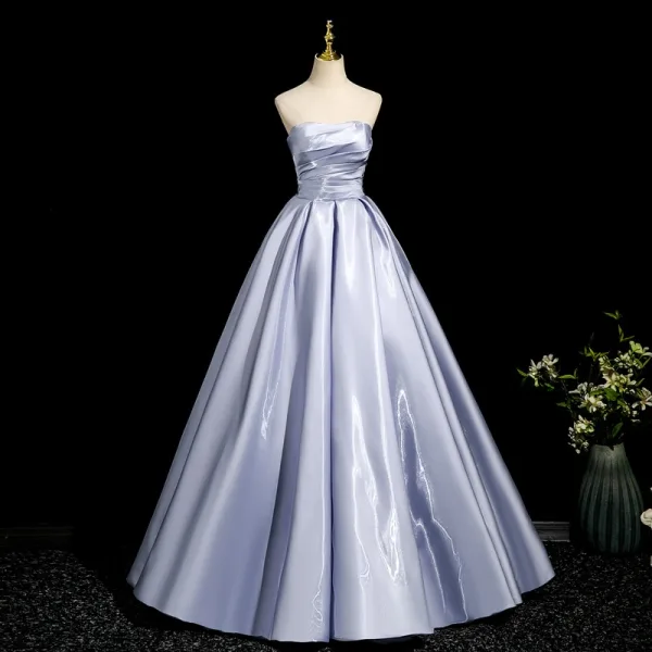 Chic / Beautiful Lavender Prom Dresses 2025 Ball Gown Strapless Sleeveless Backless Floor-Length / Long Formal Dresses