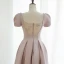 Vintage / Retro Dusky Pink Prom Dresses 2021 A-Line / Princess V-Neck Pearl Rhinestone Short Sleeve Backless Floor-Length / Long Prom Formal Dresses
