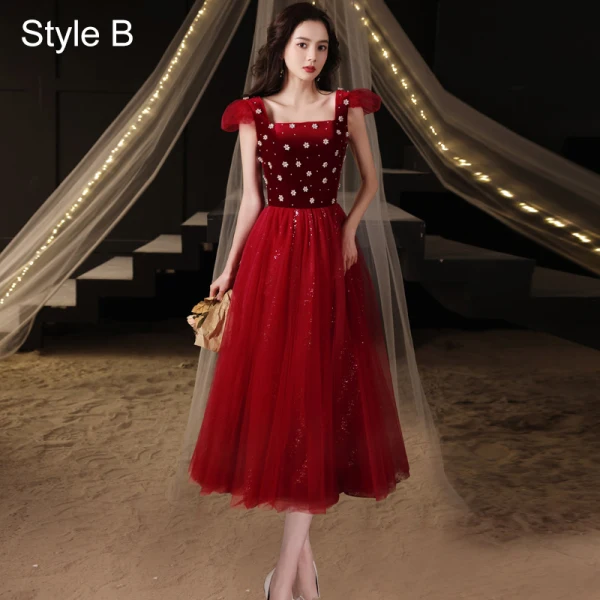 Vintage / Retro Red Pearl Sequins Prom Dresses 2021 A-Line / Princess Square Neckline Short Sleeve Backless Floor-Length / Long Prom Formal Dresses