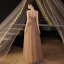 Modern / Fashion Champagne Beading Prom Dresses 2021 A-Line / Princess Spaghetti Straps Sleeveless Backless Floor-Length / Long Prom Formal Dresses