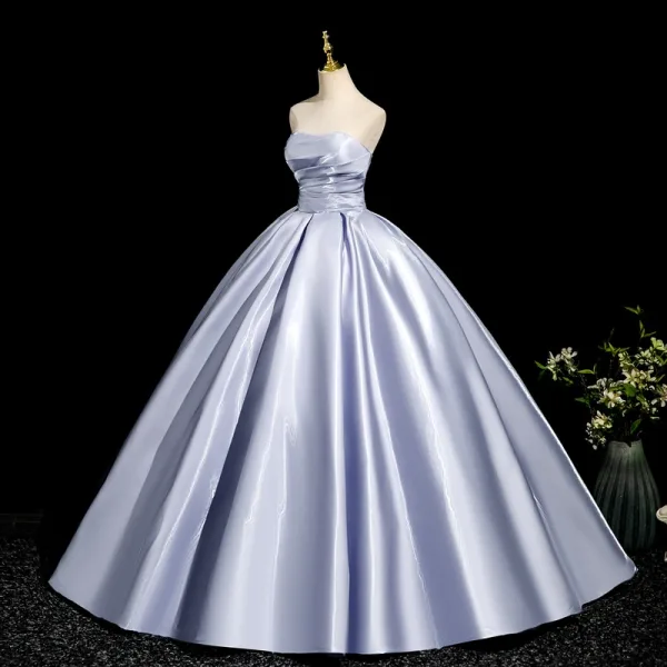 Chic / Beautiful Lavender Prom Dresses 2025 Ball Gown Strapless Sleeveless Backless Floor-Length / Long Formal Dresses
