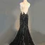 Luxury / Gorgeous Black Evening Dresses  2018 Trumpet / Mermaid Appliques Lace Beading Crystal Rhinestone Scoop Neck Sleeveless Floor-Length / Long Formal Dresses