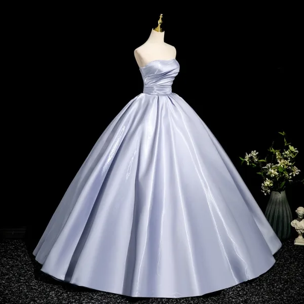 Chic / Beautiful Lavender Prom Dresses 2025 Ball Gown Strapless Sleeveless Backless Floor-Length / Long Formal Dresses