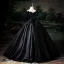 Vintage / Retro Black Prom Dresses 2025 Ball Gown Off-The-Shoulder Short Sleeve Backless Floor-Length / Long Prom Formal Dresses