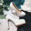 Chic / Beautiful White Evening Party Rhinestone Pumps 2021 Leather 12 cm Stiletto Heels Waterproof Pointed Toe Pumps High Heels