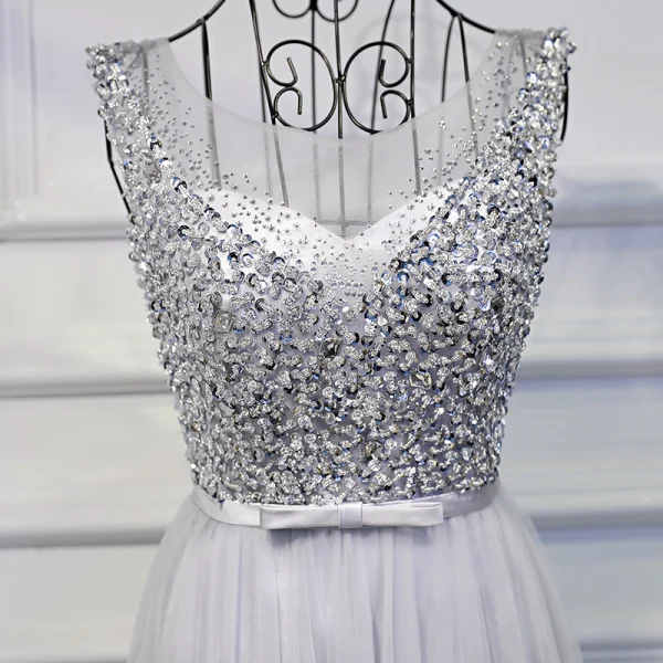 Sparkly Silver Wedding Party Dresses 2017 Lace Sequins Bow Scoop Neck Sleeveless Ankle Length Empire Bridesmaid Dresses Sparkly Silver Wedding Party Dresses 2017 Lace Sequins Bow Scoop Neck Sleeveless Ankle Length Empire Bridesmaid Dresses