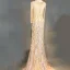 Luxury / Gorgeous Champagne Evening Dresses  2018 Trumpet / Mermaid Beading Crystal Pearl Rhinestone Sequins Scoop Neck Long Sleeve Sweep Train Formal Dresses