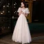 Elegant Champagne Lace Butterfly Prom Dresses 2021 A-Line / Princess Square Neckline Short Sleeve Backless Floor-Length / Long Prom Formal Dresses