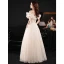 Modern / Fashion Champagne Lace Butterfly Prom Dresses 2021 A-Line / Princess Off-The-Shoulder Puffy Short Sleeve Backless Floor-Length / Long Prom Formal Dresses