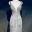 Luxury / Gorgeous Silver Evening Dresses  2018 Trumpet / Mermaid Beading Tassel Crystal Rhinestone V-Neck Backless Sleeveless Floor-Length / Long Formal Dresses