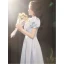 Vintage / Retro Sky Blue Prom Dresses 2021 A-Line / Princess Square Neckline Puffy Short Sleeve Backless Floor-Length / Long Prom Formal Dresses