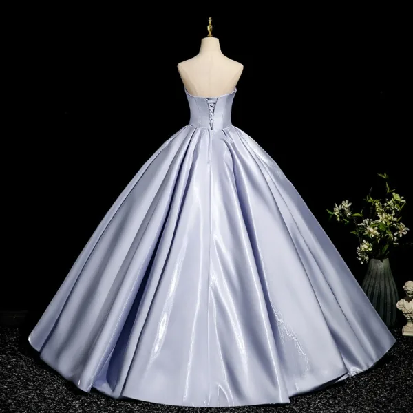 Chic / Beautiful Lavender Prom Dresses 2025 Ball Gown Strapless Sleeveless Backless Floor-Length / Long Formal Dresses
