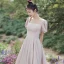 Modest / Simple Burgundy Homecoming Graduation Dresses 2021 A-Line / Princess Square Neckline Short Sleeve Backless Tea-length Formal Dresses
