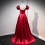 Vintage / Retro Burgundy Satin Prom Dresses 2021 A-Line / Princess Rhinestone Square Neckline Cap Sleeves Backless Floor-Length / Long Formal Dresses