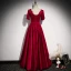 Vintage / Retro Burgundy Satin Prom Dresses 2021 A-Line / Princess Pearl Square Neckline Short Sleeve Backless Floor-Length / Long Prom Formal Dresses