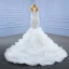 Vintage High End Ivory / Creme Brautkleider / Hochzeitskleider 2021 Meerjungfrau Rundhalsausschnitt Perlenstickerei Perle Pailletten Ärmel Fallende Rüsche Kapelle-Schleppe Hochzeit