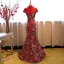 Chinese style Red Evening Dresses  2018 Trumpet / Mermaid Lace Embroidered Sequins Flower High Neck Short Sleeve Floor-Length / Long Formal Dresses