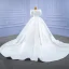 Victorian Style Vintage / Retro Ivory Satin Wedding Dresses 2021 Ball Gown V-Neck Puffy Short Sleeve Royal Train Wedding