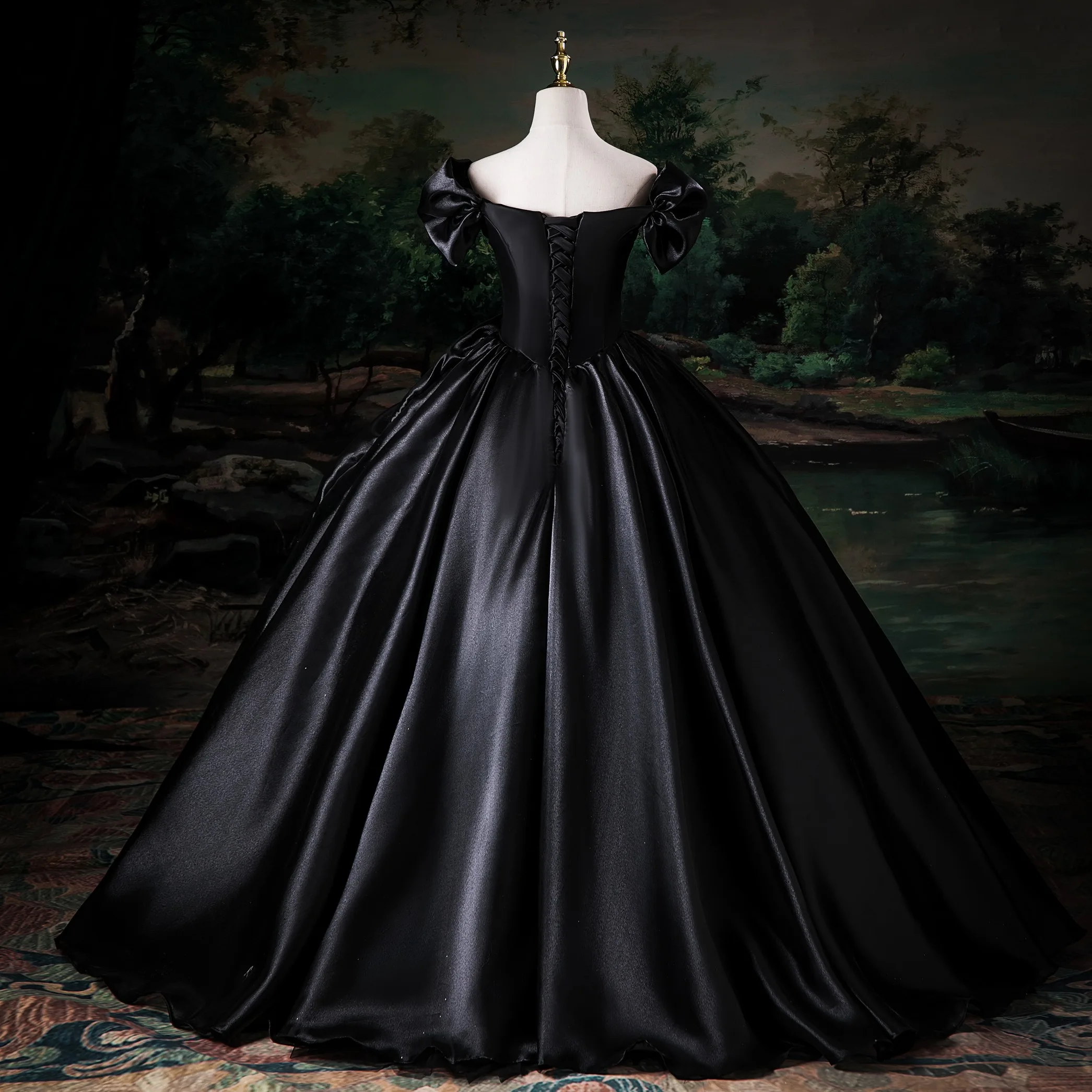 strapless open back dress Queendancer Women Sparkly Black Lace Formal Dress with Long Sleeves Mermaid  Off the Shoulder Floor Length Long Prom Dress – queendancer main image 0