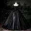 Vintage / Retro Black Prom Dresses 2025 Ball Gown Off-The-Shoulder Short Sleeve Backless Floor-Length / Long Prom Formal Dresses