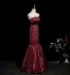 Sexy Burgundy Glitter Prom Dresses 2025 Trumpet / Mermaid Strapless Sleeveless Backless Floor-Length / Long Evening Party Formal Dresses