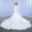 Vintage / Retro Ivory Satin Wedding Dresses 2021 Trumpet / Mermaid Off-The-Shoulder Sleeveless Backless Royal Train Wedding