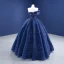 Vintage / Retro Navy Blue Ruffle Prom Dresses 2021 Ball Gown Off-The-Shoulder Sleeveless Backless Floor-Length / Long Prom Formal Dresses