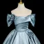 Elegant Pool Blue Satin Prom Dresses 2025 Ball Gown Off-The-Shoulder Short Sleeve Backless Floor-Length / Long Formal Dresses