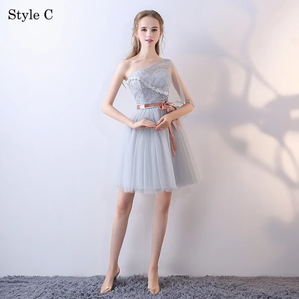 Chic / Beautiful Grey Bridesmaid Dresses 2018 A-Line / Princess Bow Sleeveless Backless Short Wedding Party Dresses