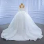 Elegant High-end White Wedding Dresses 2021 Ball Gown Scoop Neck Beading Pearl Sequins Long Sleeve Chapel Train Wedding