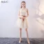 Chic / Beautiful Champagne Bridesmaid Dresses 2018 A-Line / Princess Bow Lace Sleeveless Backless Short Wedding Party Dresses