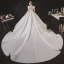 Style Victorien Vintage / Originale Ivoire Satin Robe De Mariée 2021 Robe Boule Perle Encolure Carrée Gonflée Manches Courtes Noeud Dos Nu Royal Train Mariage