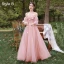 Chic / Beautiful Blushing Pink Lace Butterfly Bridesmaid Dresses 2021 A-Line / Princess Short Sleeve Backless Floor-Length / Long Bridesmaid Wedding Party Dresses