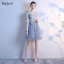 Chic / Beautiful Summer Sky Blue Bridesmaid Dresses 2018 A-Line / Princess Appliques Lace Bow Backless Short Wedding Party Dresses