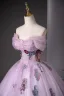 Elegant Lilac Beading Sequins Lace Flower Prom Dresses 2025 Ball Gown Off-The-Shoulder Short Sleeve Backless Floor-Length / Long Prom Formal Dresses