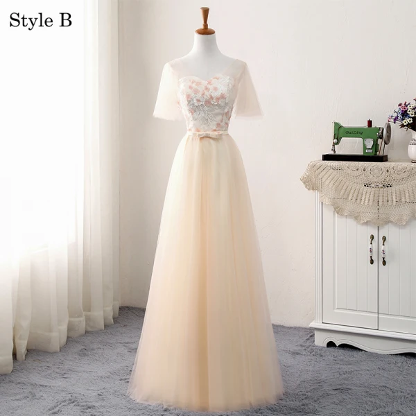 Chic / Beautiful Champagne Bridesmaid Dresses 2018 A-Line / Princess Appliques Bow Lace Backless Floor-Length / Long Wedding Party Dresses