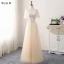 Chic / Beautiful Champagne Bridesmaid Dresses 2018 A-Line / Princess Appliques Bow Lace Backless Floor-Length / Long Wedding Party Dresses