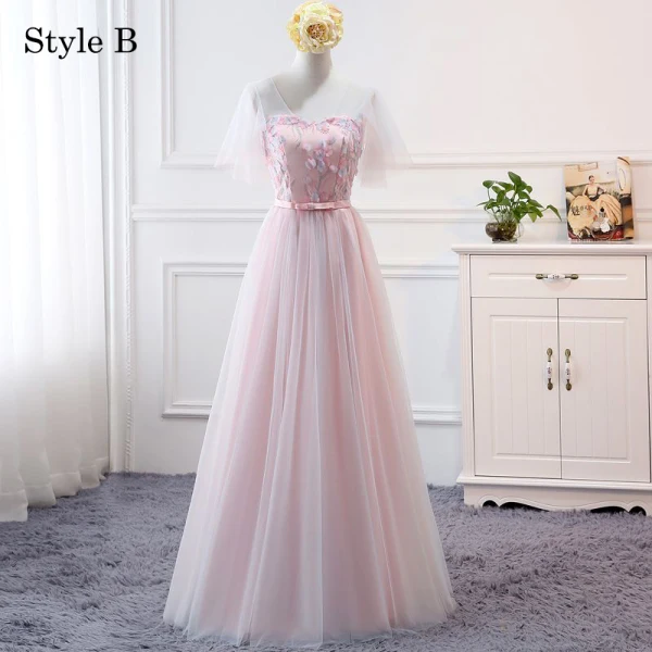 Chic / Beautiful Blushing Pink Bridesmaid Dresses 2018 A-Line / Princess Appliques Bow Lace Backless Floor-Length / Long Wedding Party Dresses