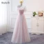 Chic / Beautiful Blushing Pink Bridesmaid Dresses 2018 A-Line / Princess Appliques Bow Lace Backless Floor-Length / Long Wedding Party Dresses