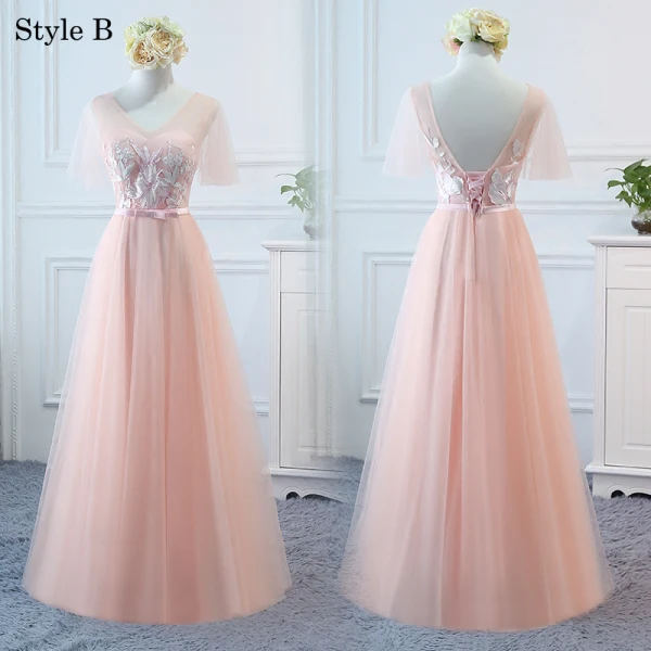 Elegant Pearl Pink Wedding Party Dresses 2018 A-Line / Princess Appliques Lace Bow Backless Floor-Length / Long Bridesmaid Dresses
