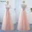 Elegant Pearl Pink Wedding Party Dresses 2018 A-Line / Princess Appliques Lace Bow Backless Floor-Length / Long Bridesmaid Dresses