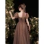 Vintage / Retro Brown Spotted Prom Dresses 2021 A-Line / Princess Square Neckline Short Sleeve Backless Floor-Length / Long Prom Formal Dresses