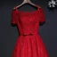 Chic / Beautiful Red Formal Dresses Evening Dresses  2017 Lace Flower Bow Sequins Square Neckline Short Sleeve Ankle Length A-Line / Princess