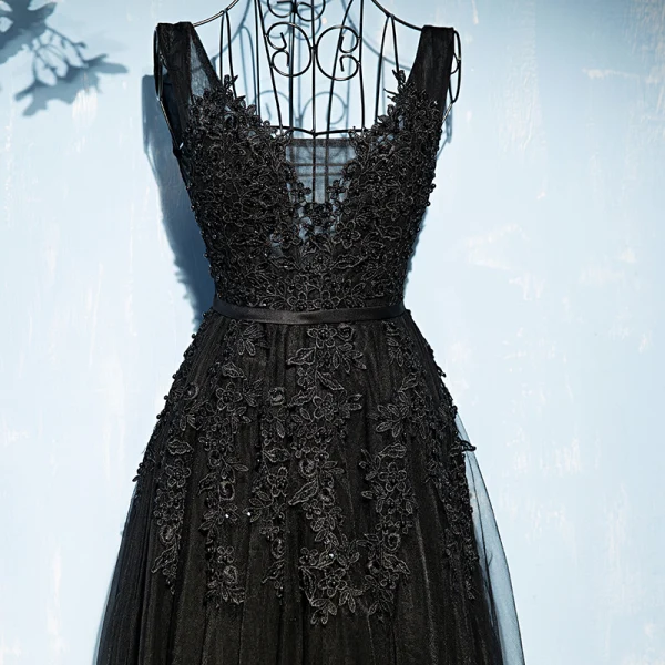 Chic / Beautiful Formal Dresses 2017 Lace Flower Sequins Strappy V-Neck Sleeveless Floor-Length / Long Empire Evening Dresses